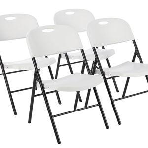Amazon Basics Foldable Portable Comfortable Sturdy Folding Plastic Chair, 350-Pound Capacity, White, 4-Pack