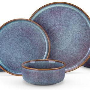 vancasso PLAYA Plates and Bowls Sets, 12 Pieces Grey-Blue Dinnerware Sets for Kitchen, Reactive Glaze Dishes Set for 4, Dishwasher and Microwave Safe