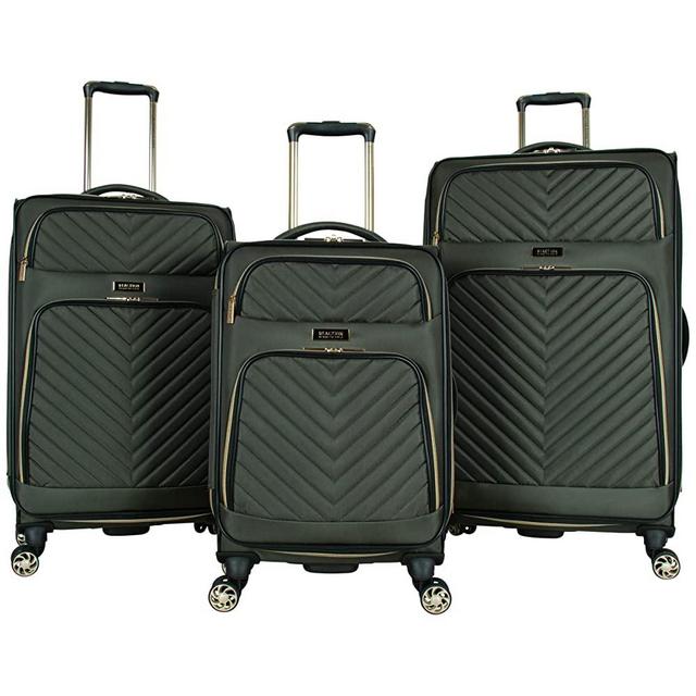 Kenneth Cole Reaction Women's Chelsea 3-Piece 20"/24"/28" Chevron Quilted Softside Expandable 8-Wheel Spinner Luggage Set, Olive