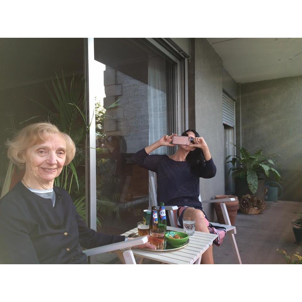 With Madeleine on her balcony, having the requisite kir