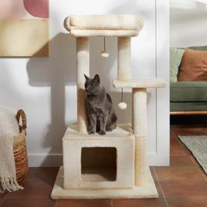 FRISCO 40-in Faux Fur Cat Tree & Condo, Cream or Gray- Chewy.com