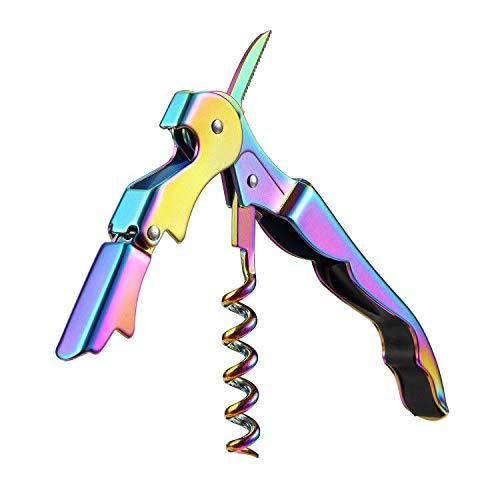 Marco Almond Waiters Corkscrew, Titanium Coated Stainless Steel Wine Bottles Corkscrew Opener, Foil Cutter, Double Hinged Beer & Wine Tool for Sommeliers, Waiter and Bartender,Bar Accessories Rainbow