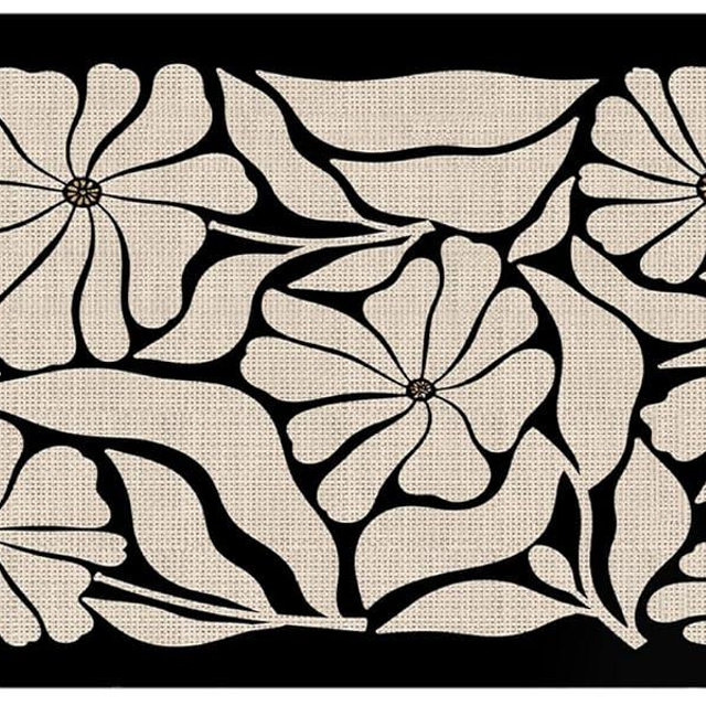 QGFM Boho Beige and Black Floral Door Mat - Bohemian Neutral Floral Front Door Welcome Mats Outdoor Entrance, 17x30 Rug