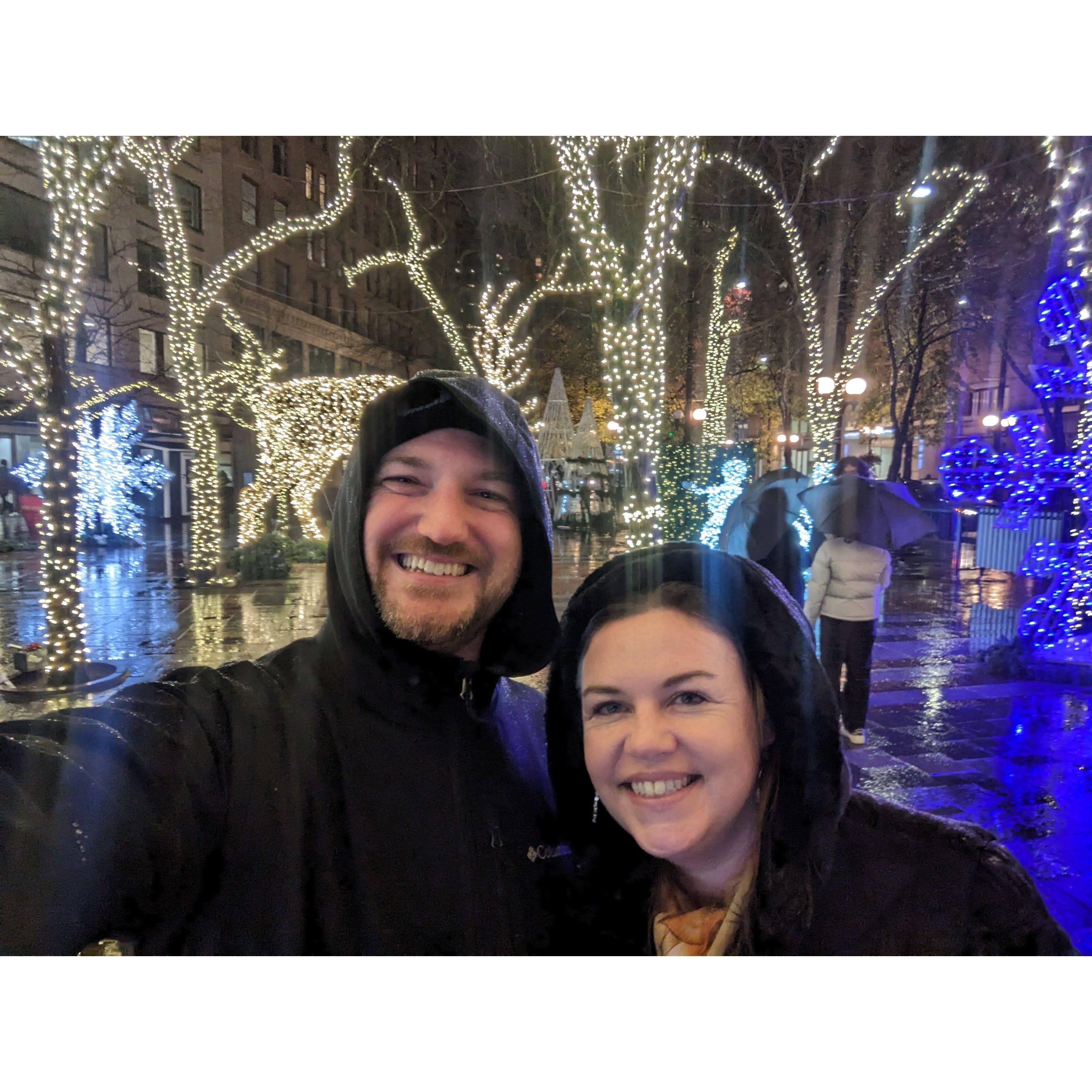The night Craig popped the question...on our way to A Christmas Carol at ACT Theatre in Seattle. She said yes!