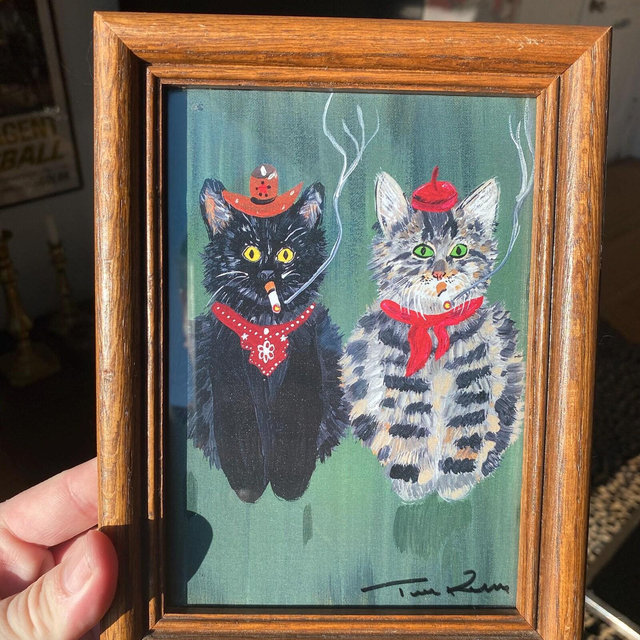 Mini Wyatt cat cowboy and French cat framed print