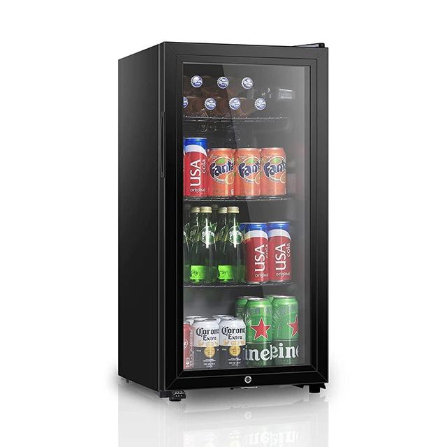 HAILANG Beverage Refrigerator With 105 Can,Freestanding Beverage Cooler For Office, Bar,Home|Double Glass Door&Adjustable Shelving