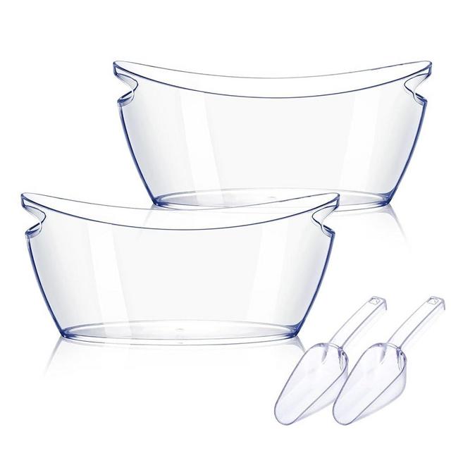 Ice Bucket 2 PCS,Acrylic Ice Buckets for Parties, Mimosa Bar Supplies Beverage Tub and Scoops for Champagne Beer Sparkling Wine Cocktails（5.5L）Extra Large Model (Clear)