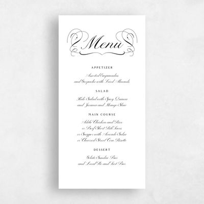 White Wedding Menu - Ventana Letterpress