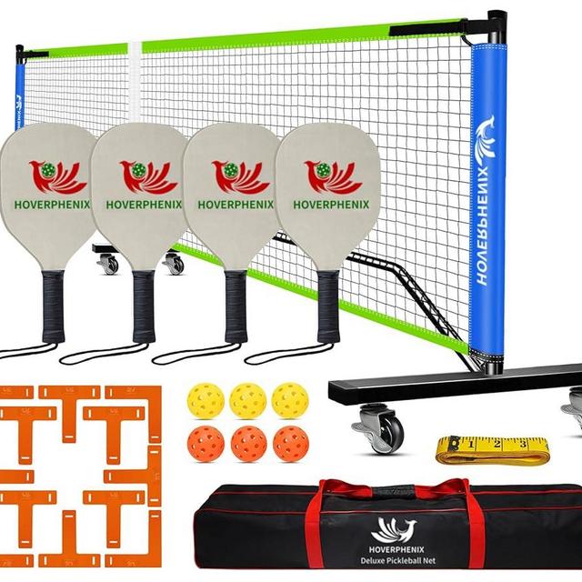 Pickleball Net Set with Regulation Size Pickleball Net, Pickleball Paddles Set of 4, 6 Outdoor Pickleballs and Carry Bag, Portable Pickle Ball Net System for Driveway, Home, Backyard