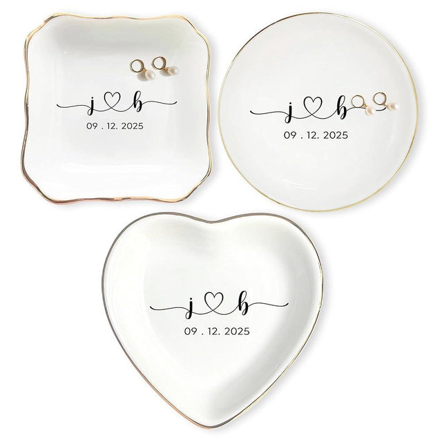 GODMERCH Luxury Personalized Ceramic Wedding Jewelry Tray, Custom Ring Dish, Engagement Ring Holder, Bride Gifts For Engaged Couple 4