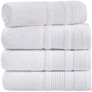 Qute Home 100% Turkish Cotton Bath Towels (27 x 52 inches) 4 Pieces Towel Set, White