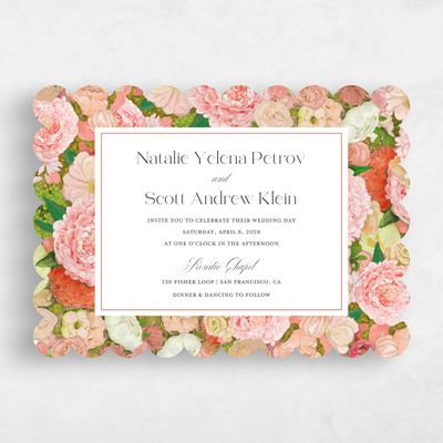 Pink Scalloped Wedding Invitation - Horto Landscape