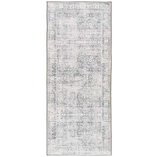 ReaLife Machine Washable Rug - Stain Resistant, Non-Shed - Eco-Friendly, Non-Slip, Family & Pet Friendly - Made from Premium Recycled Fibers - Vintage Distressed Trellis - Silver Ivory, 2'6" x 6'