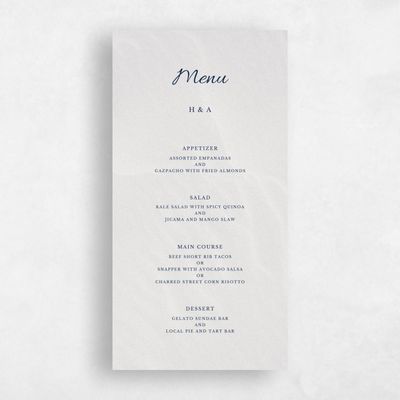 Navy, Blue Wedding Menu - Havasu