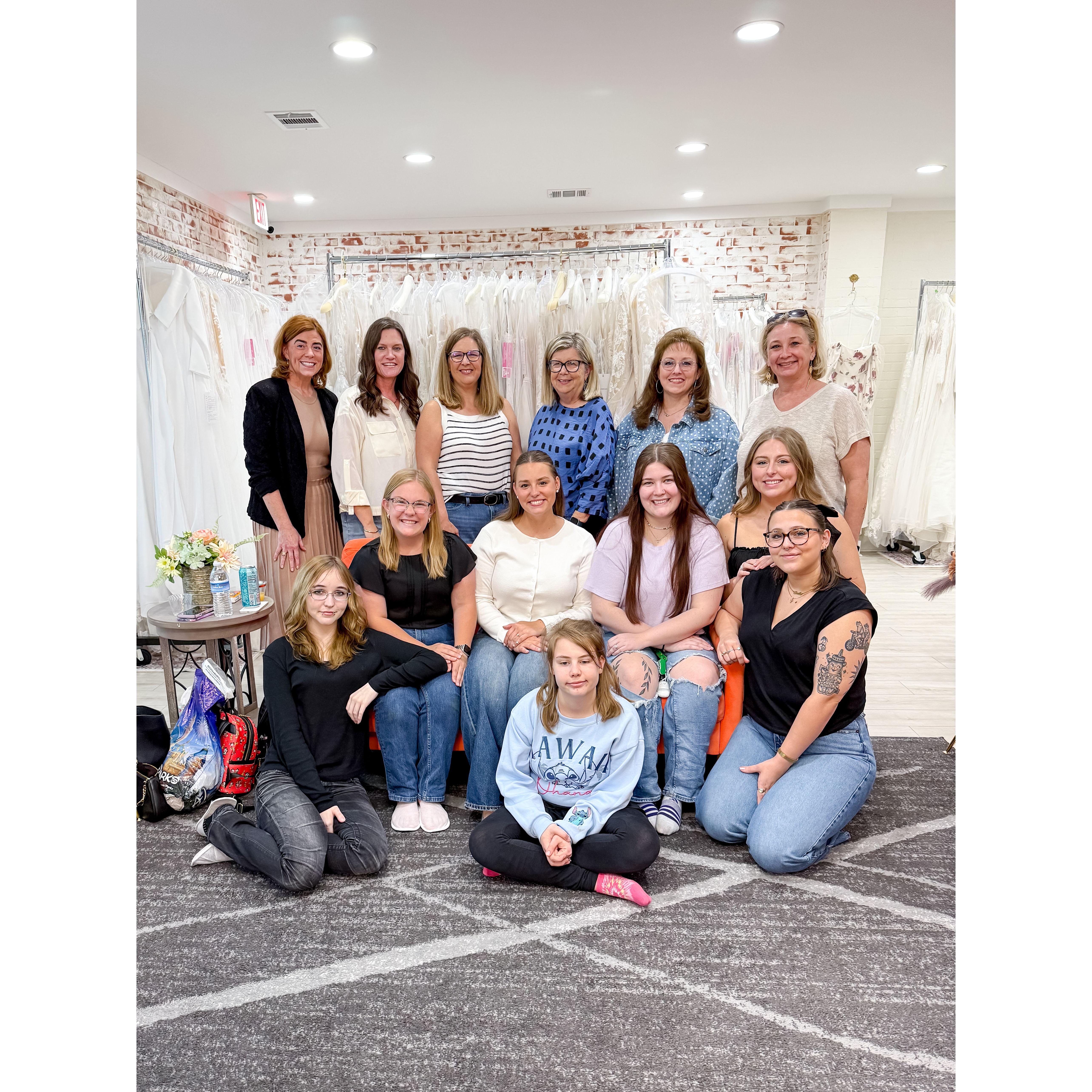 The day I said "Yes to the Dress!"- Aunt Laura, Brittny, Christie, Sandra, Leigh Anne, Aunt Jamie, Avery, Skyler, Kamryn, Georgie, Ryen, Chayse, & Emilee