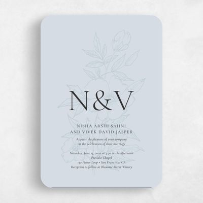 Blue Rounded Wedding Invitation - Cardinell Bloom