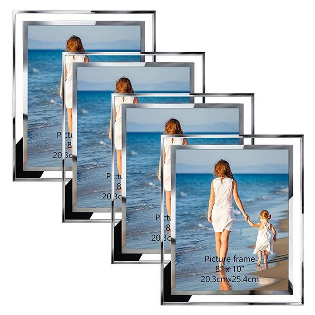 Hoikwo 4 Pack 8x10 Silver Glass Picture Frames, Clear Mirror Photo Frames, Only for Tabletop Display, Vertically or Horizontally