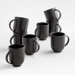 Craft Black Stoneware 11-oz. Mugs, Set of 8 + Reviews | Crate & Barrel