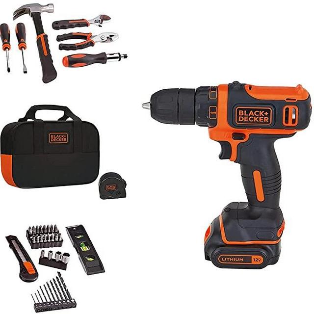 BLACK+DECKER 12V MAX Drill & Home Tool Kit, 60-Piece with Extra 1.5-Ah Lithium Battery (BDCDD12PK & LBXR20)