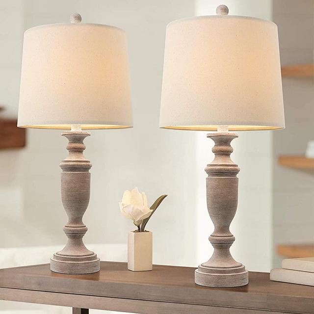 PORTRES Table Lamp Set of 2 for Bedroom Table Desk Lamps for Living Room Kids Room Study Room Office Rustic Table Lamps Resin