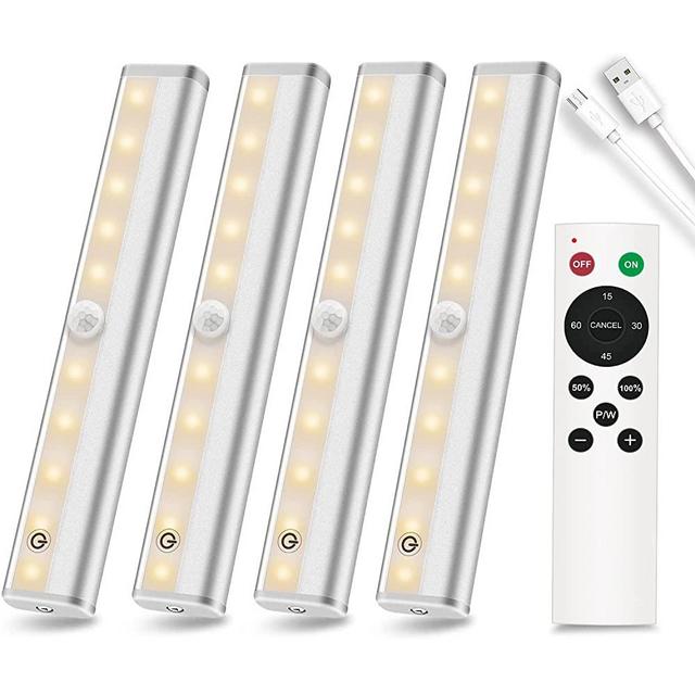 Under Cabinet Lighting Remote Control Wireless Under Counter Lighting Rechargeable Led Closet Lights, Dimmable, Stick-on Anywhere Night Light, 2 Control Methods (Remote/Touch Control) 6000K, 4 Pack