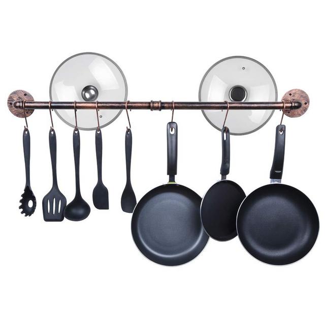 OROPY 39 inch Industrial Pot Rack Wall Mounted Pans Utensils Hanger Detachable Kitchen Hanging Rail with 14 S Hooks