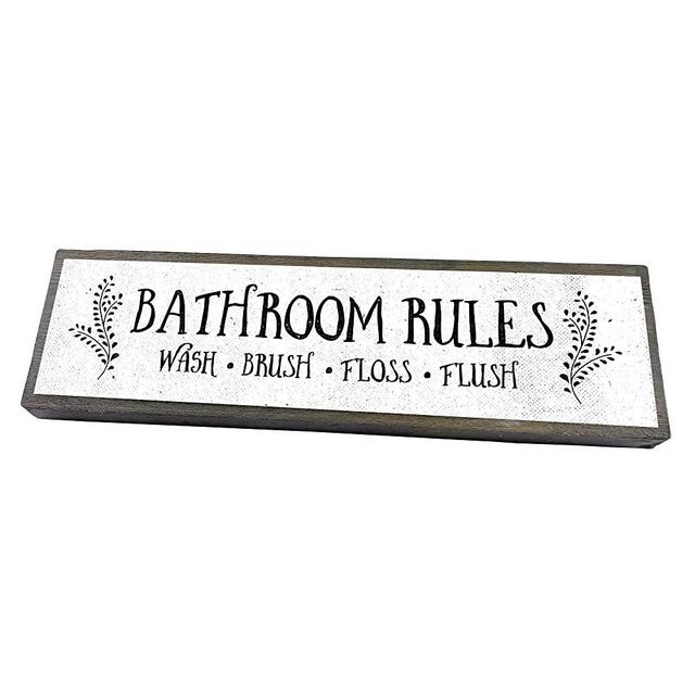 Anvevo Bathroom Rules- Metal WoodSign Light - Funny Bathroom Decor - Rustic Wall Art - Home Decor Modern Home Decor
