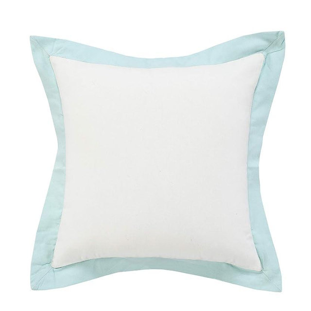 Trade AM Ox Bay Hand-Woven White/Blue Bordered Natural Cotton Pillow Cover