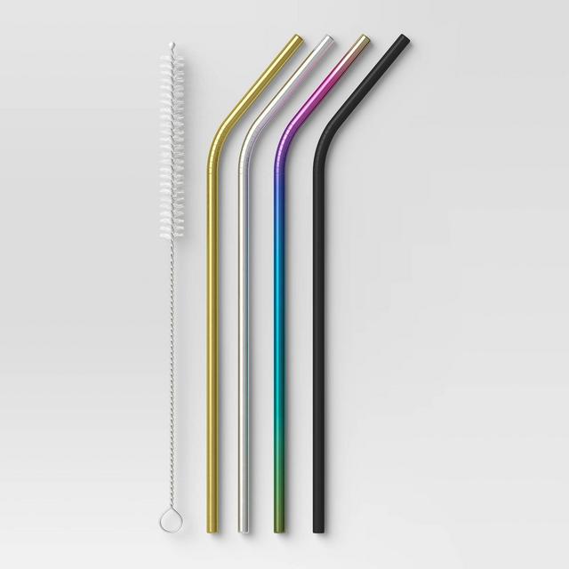 4pk Stainless Steel Angled Straws (Black Gold SS Rainbow)- Room Essentials™