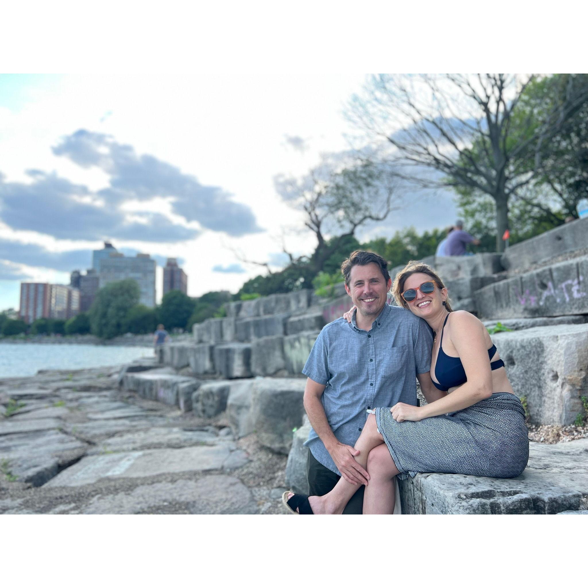 One of Genevieve and Carl's favorite places to swim in Lake Michigan is at Promontory Point, in the Hyde Park neighborhood of Chicago.