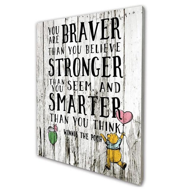 Always Remember You are Braver Than You Believe, Inspirational Winnie The Pooh Quotes Vintage Rustic Farmhouse Wood Wall Art Decor Boy Girl Bedroom Room Door Decoration