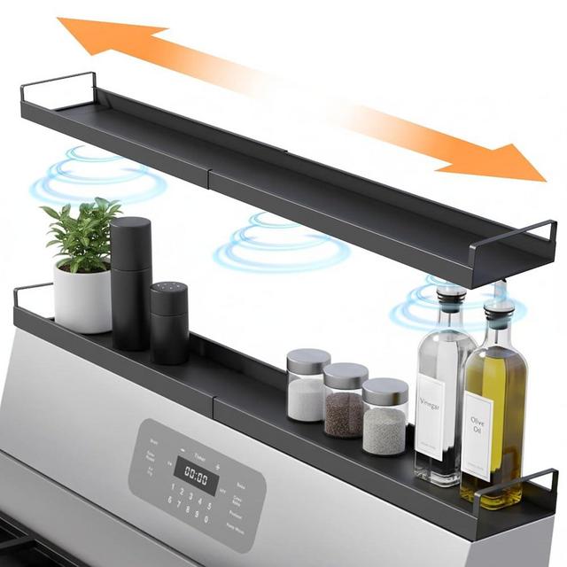Extendable Stainless Steel Over the Stove Shelf for Back of Stove (16 to 30 Inches) Magnetic Stove Top Shelf for Kitchen Stove, Over Stove Shelf for Back of Stove - Over the Stove Spice Rack Shelf