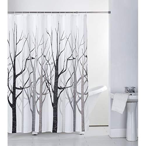 Shower Curtain Fabric Grey Tree with Hooks Bath Curtain Waterproof, 72x72 INCH