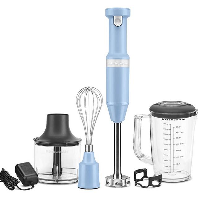 KitchenAid KHBBV83VB Cordless Variable Speed Hand Blender with Chopper and Whisk Attachment, Blue Velvet