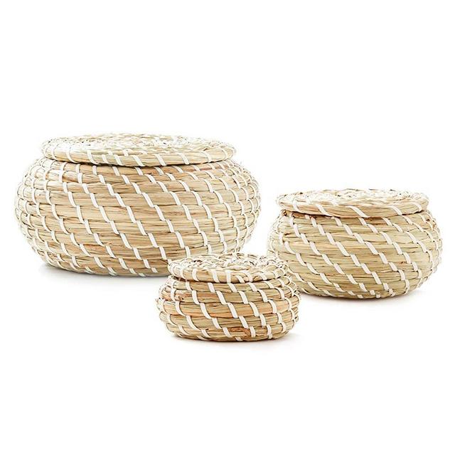 American Flat Basket with Lids - Set of 3, Natural