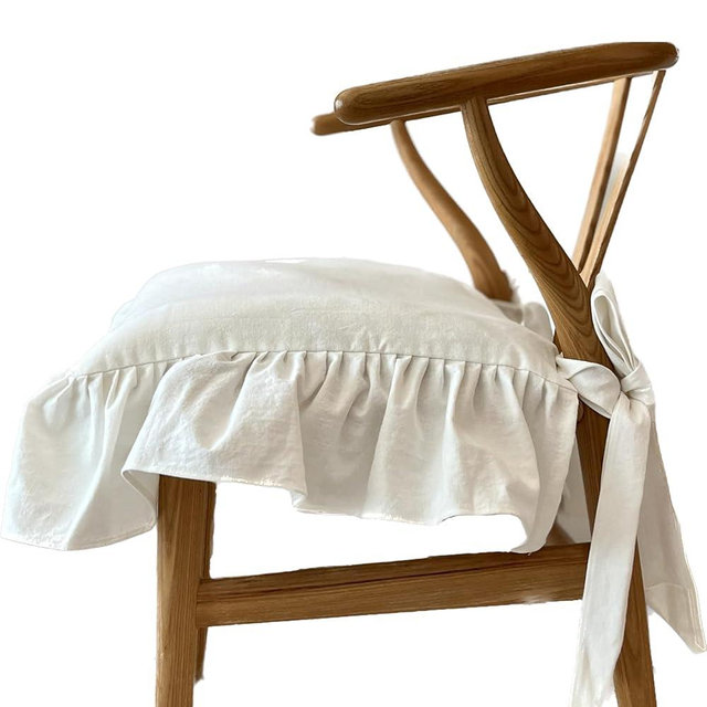 cozymomdeco Korean Made Chair Pad Slipcover 17.5'x17.5' Chair Cushion Cover Ties with Ruffle Farmhouse Decor Covers Only, Gift for Mom (Solid White)