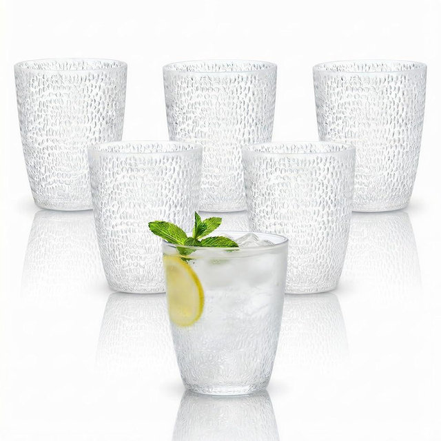 YINPIXUS Clear Acrylic Drinking Glasses Set of 6, Plastic Cups Reusable, Unbreakable Water Tumblers, Acrylic Glasses Drinkware for Juice Camping Home Picnic Party, 290 ML/10 OZ