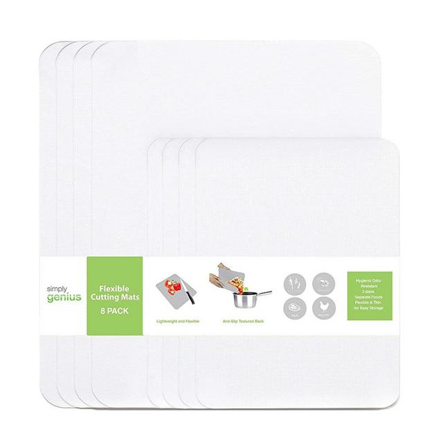 Simply Genius (8 Piece) Extra Thick Cutting Boards for Kitchen Prep, Non Slip Flexible Cutting Mat Set, Dishwasher Safe, BPA Free Plastic Colorful Chopping Mats for Meat and Vegetables