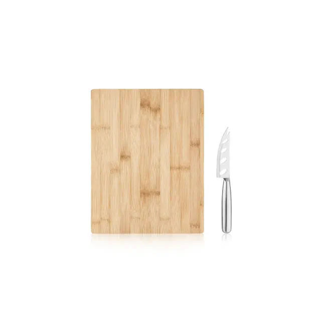 True Appetize Bamboo Cheese Board and Knife Set, Bamboo Wood and Stainless Steel, 12.2" by 10", Cheese Service, Entertaining Gift Set