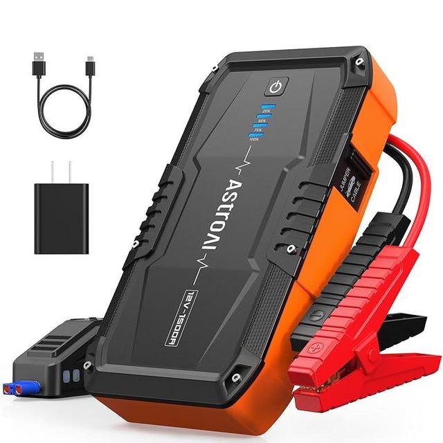 AstroAI S8 Car Jump Starter, 1500A Portable Car Battery Jump Starter with Wall Charger for Up to 6.0L Gas & 3.0L Diesel Engines, 12V Portable Jump Box with 3 Modes Flashlight and Jumper Cable(Orange)