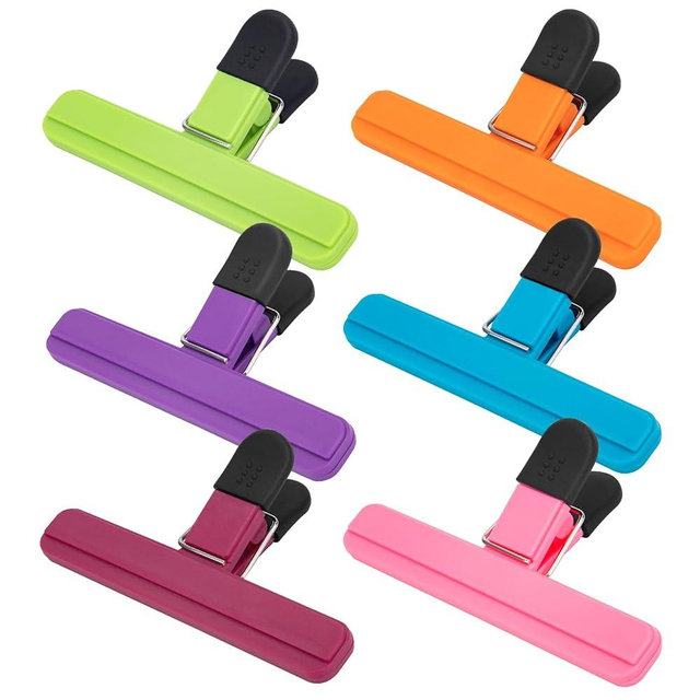 OWLKELA Chip Clip, 6 Pack Colors Wide Open Bag Clips for Food Storage, Heavy Duty Seal Grips Plastic Food Clips for Snack, Food Packages (6 inch x 3.4 inch)