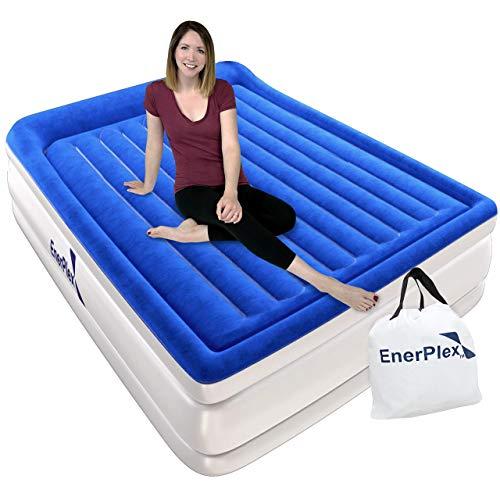 EnerPlex Built-in Pillow Top Deluxe Queen Air Mattress with Built-in Pump Airbed Queen Size Raised Double High Elevated Blow Up Mattress Inflatable Bed for Home Camping Travel, 2-Year Warranty