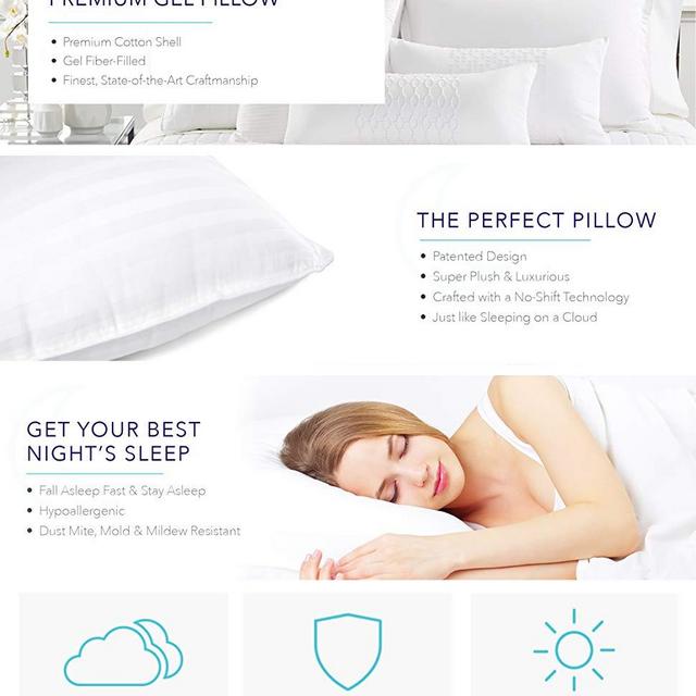 Sleep Restoration Gel Pillow - (2 Pack King) Best Hotel Quality Comfortable & Plush Cooling Gel Fiber Filled Pillow - Dust Mite Resistant