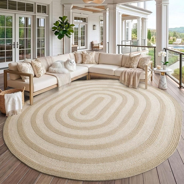 DEXI Jute Area Rug Natural Fiber 8x10 Oval, Woven Braided Durable Farmhouse Design Rugs for Living Room, Bedroom Dinning Room Office Outdoor Patio Beige