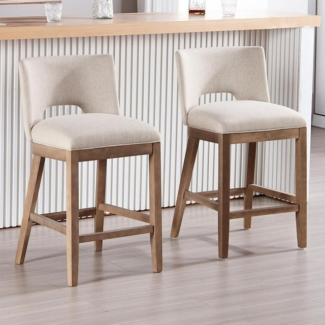 chairus 26" Bar Stools Set of 2 Armless Padded Counter Stools with Wood Back and Legs Upholstered Linen Fabric Stool Chair for Kitchen Counter, Bar Island, Beige