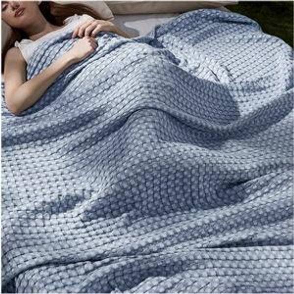 Bedsure Cooling Cotton Waffle Queen Size Blanket - Lightweight Breathable Blanket of Rayon Derived from Bamboo for Hot Sleepers, Luxury Throws for Bed, Couch and Sofa, Grey, 90x90 Inches
