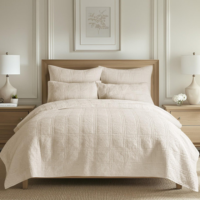 Cloud Waffle Undyed Cream Full/Queen Quilt Set - Levtex Home