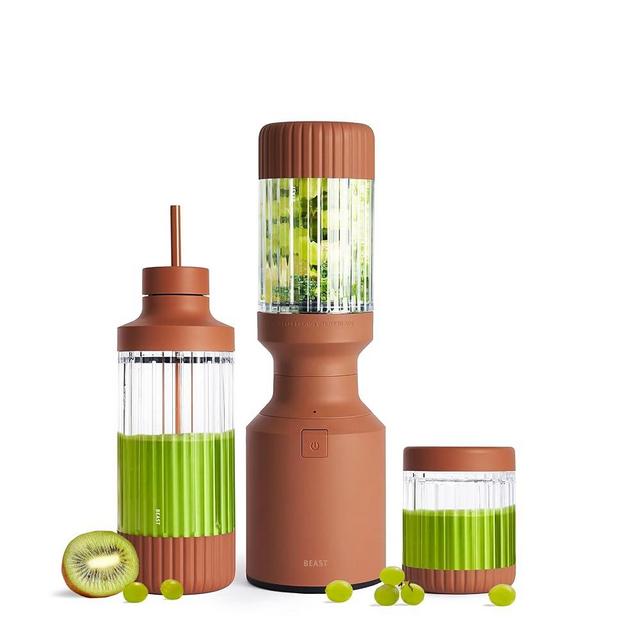 Beast Mighty 850 | Premium Compact Personal Blender | Smoothies, Shakes, Dressings, Sauces | Blends Ice and Frozen Fruit | New XL Vessel | Includes Extra Vessels, Lids and Straws | 850W (Terra)