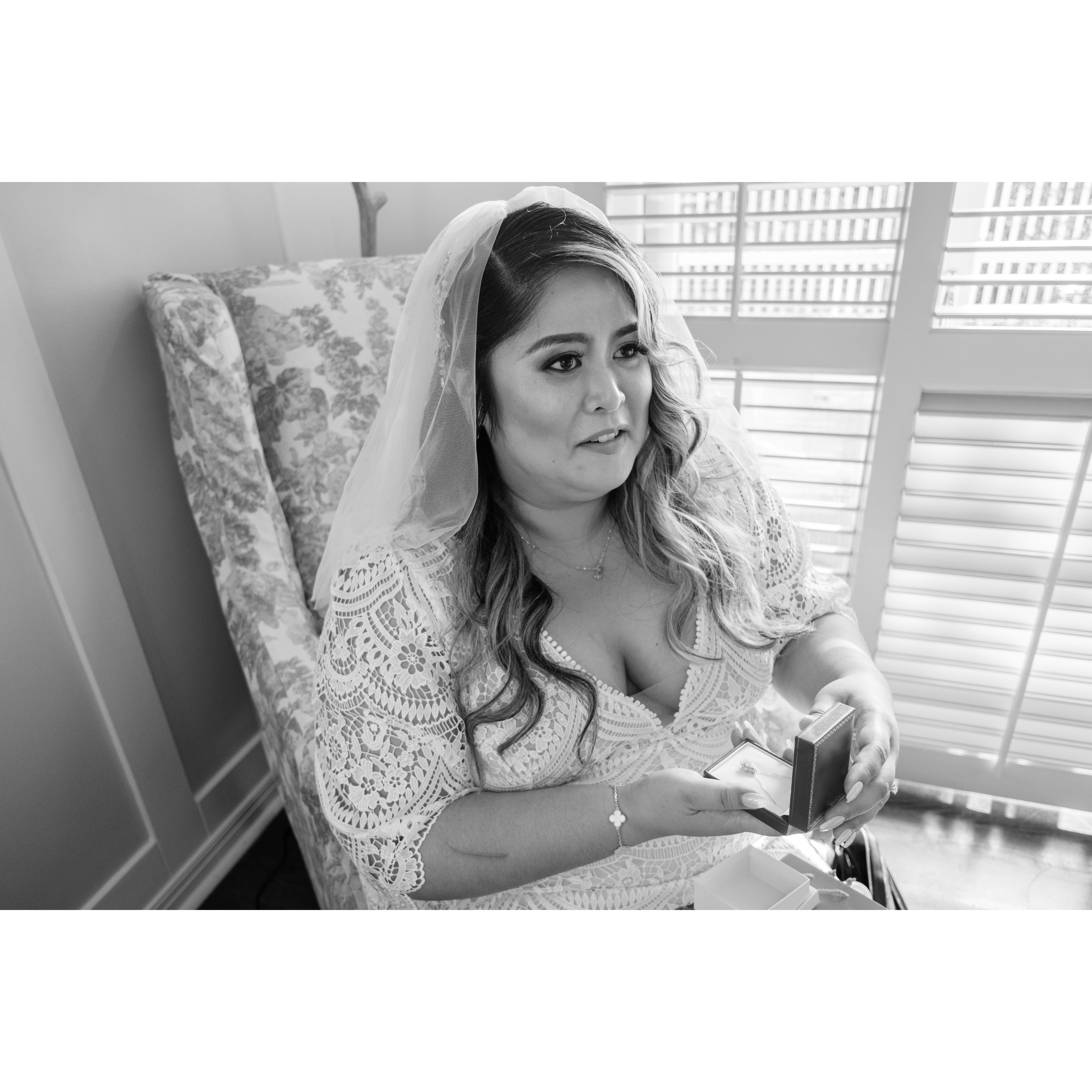 Jason gifted Aprille a diamond teardrop necklace to match the diamond teardrop earrings she was already wearing.