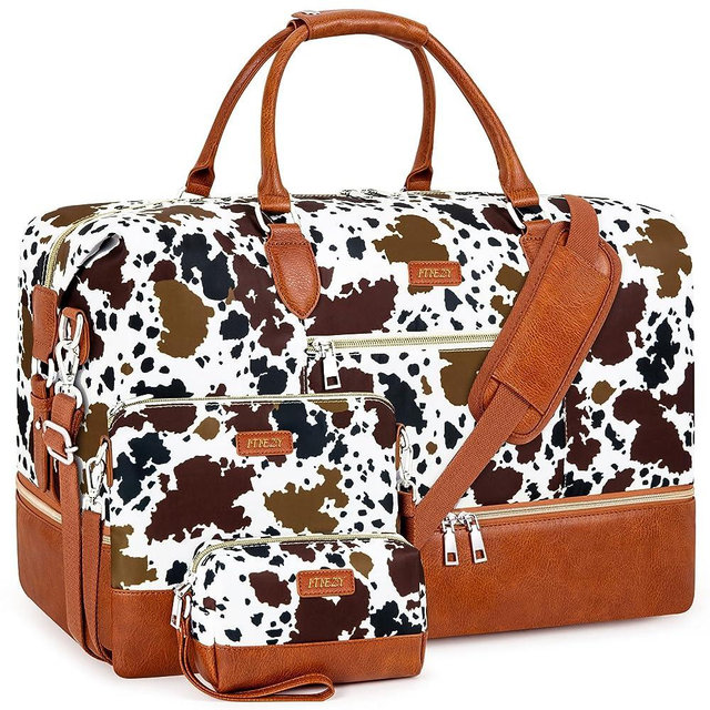 Weekender Bag for Women, Travel Duffel Bag Carry On Overnight Bag with Shoe Compartment Large Nylon Travel Tote Bag 21.5" with Toiletry Bag for Traveling Business Weekend Trip Gift 3Pcs Set